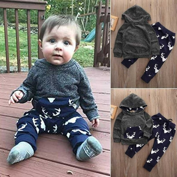 Toddler Infant Baby Boys Deer Long Sleeve Hoodie Tops Sweatsuit Pants Outfit Set